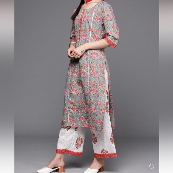 Libas Printed Cotton Straight Kurta with Palazzos & Dupatta | NWOT - Picture 4 of 17